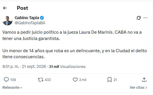 Post Gabino Tapia en X