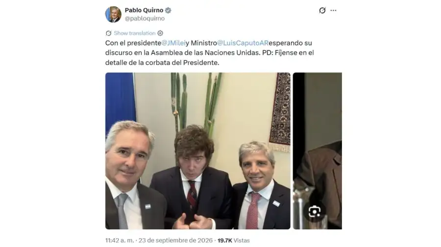 Javier Milei junto a Luis Caputo y Pablo Quirno durante la Asamblea General de la ONU