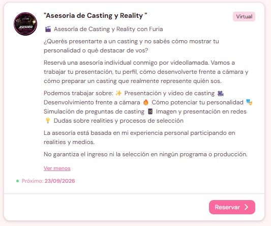 Los cursos de Furia, ex Gran Hermano, en su cuenta de Instagram