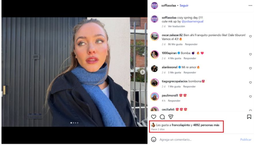 El like de Franco Colapinto a Sofía Solá