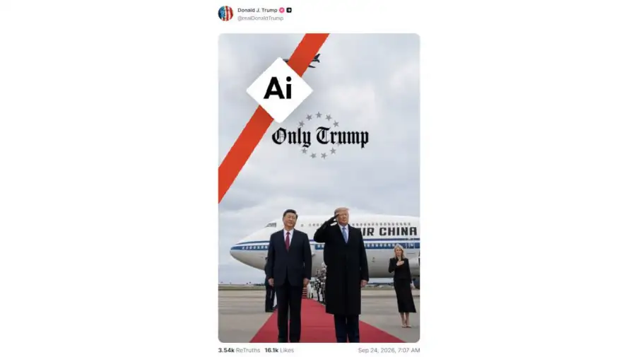 Donald Trump compartió una imagen de la llegada de Xi Jinping con IA 25092026