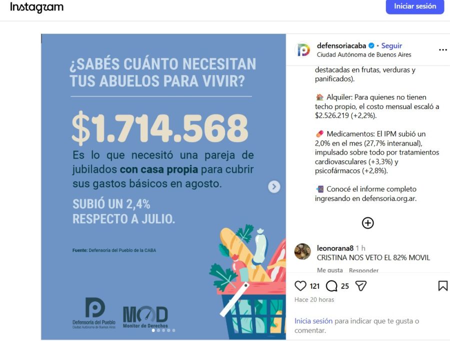 La canasta de los adultos mayores en CABA durante agosto 2026.