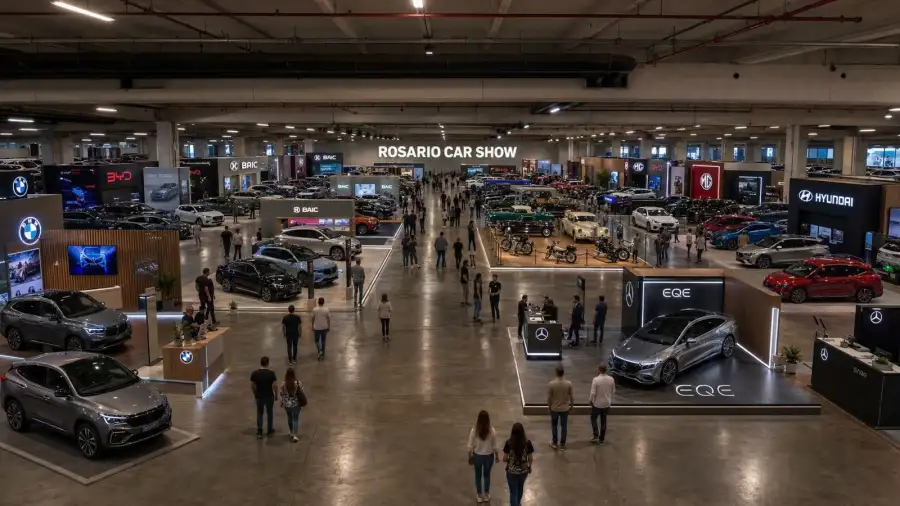 Vista panorámica del predio de 2 mil metros cuadrados en el Portal Rosario Shopping, que reúne a las principales marcas del mercado automotor en el primer salón del vehículo de la ciudad
