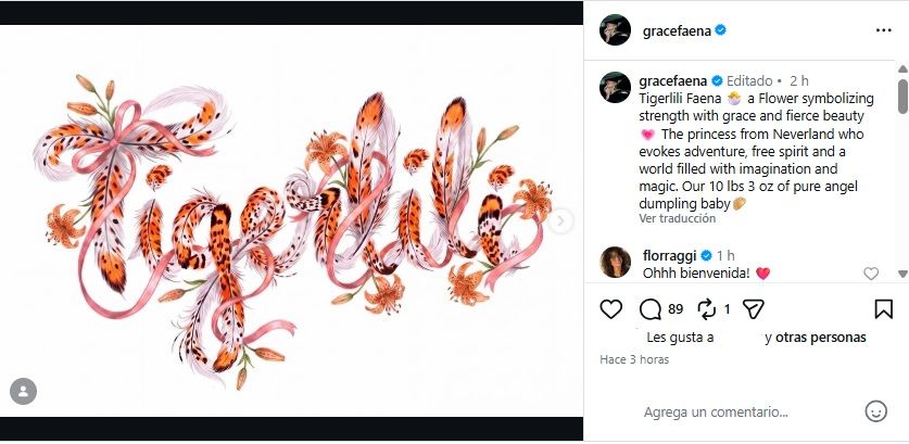 Nació Tigerlili, la segunda hija de Grace y Alan Faena