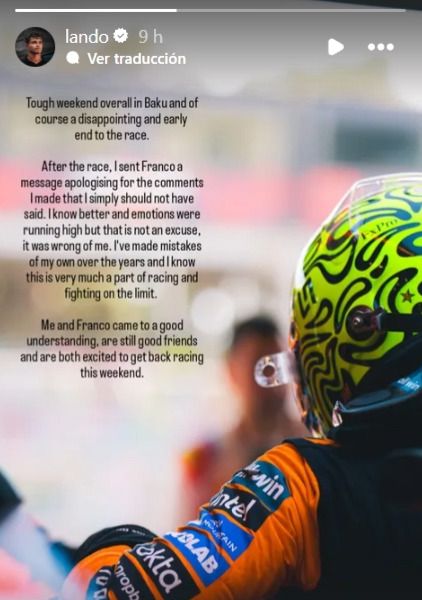 Descargo de Lando Norris sobre sus dichos contra Franco Colapinto