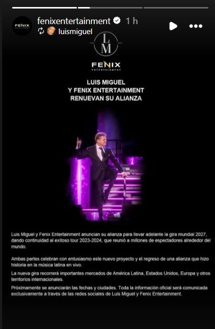 Luis Miguel anuncia su nuevo tour en 2027