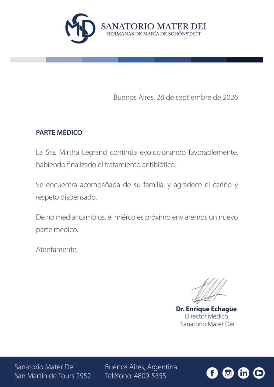 Nuevo parte médico de Mirtha Legrand