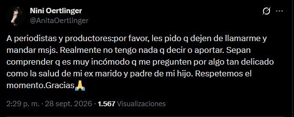 Ana Oertlinger sobre la salud de su expareja Daniel Osvaldo