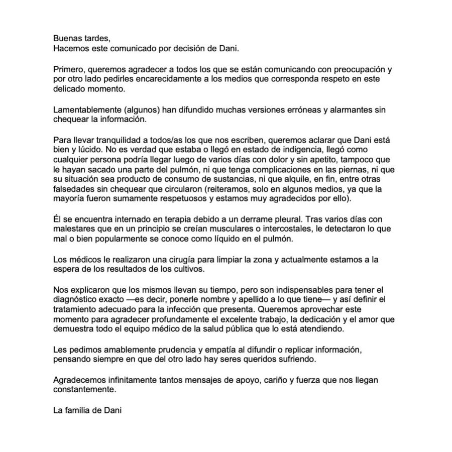 La familia de Daniel Osvaldo compartió un comunicado