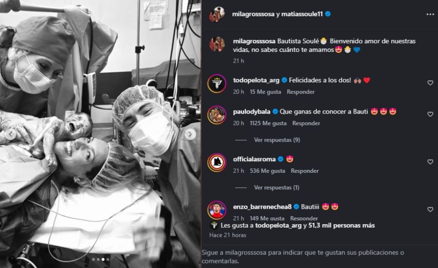 Milagros Sosa y Matías Soulé celebraron la llegada de su primer hijo