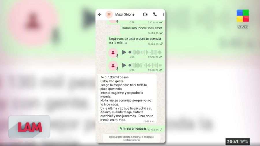 Difunden los chats entre Maxi Ghione y el taxiboy que lo denunció