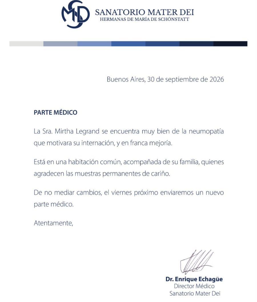 El parte médico de Mirtha Legrand el 30 de septiembre
