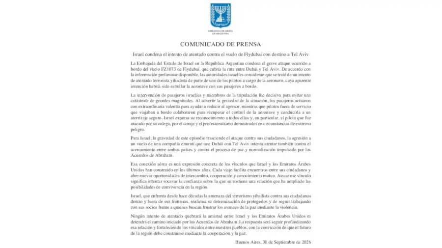 Embajada de Israel comunicado de Prensa 30092026