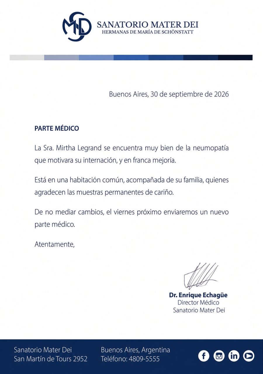 Nuevo parte de Mirtha 
