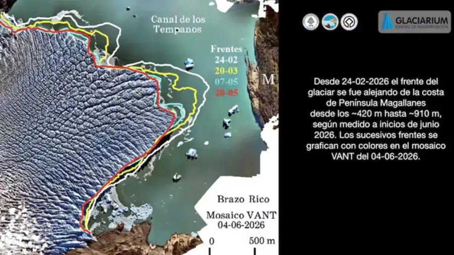 El Glaciar Perito Moreno perdió casi un kilómetro de frente en apenas 100 días