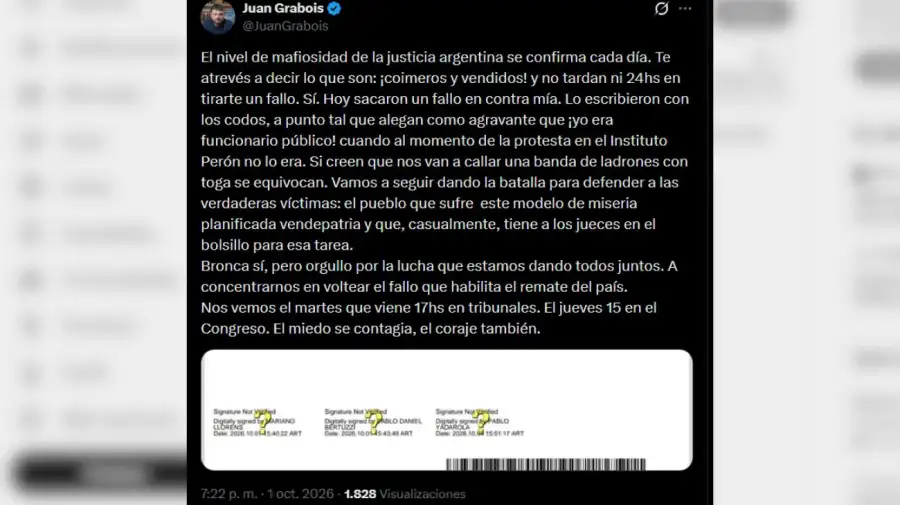 Posteo Grabois sobre su pedido de expulsión