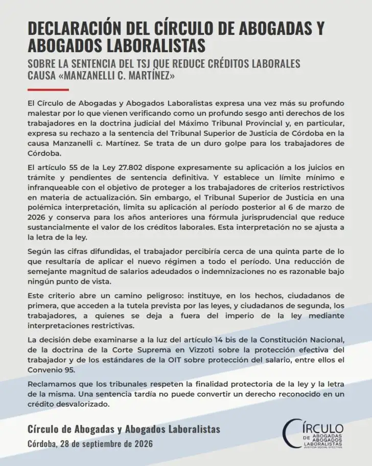 Comunicado Círculo de abogados laboralistas