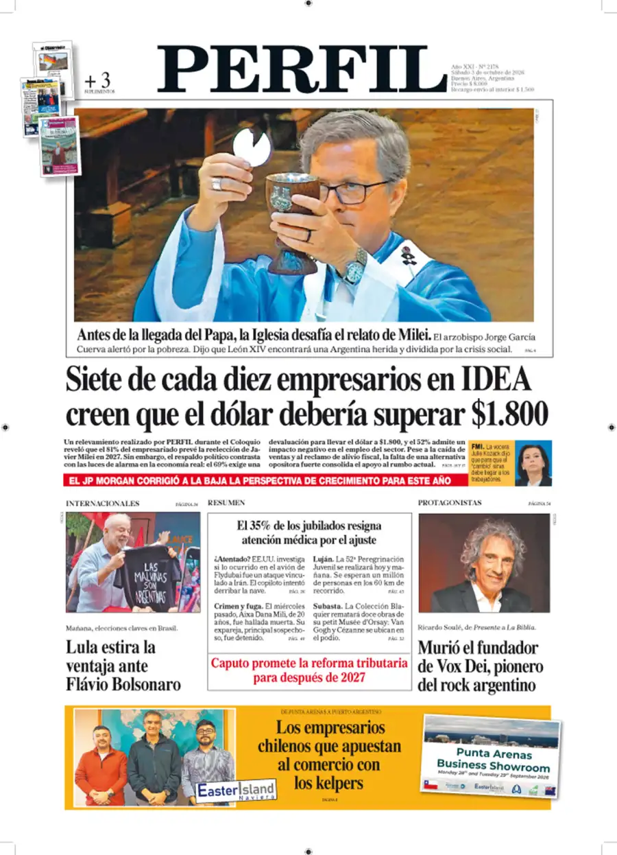La tapa del Diario PERFIL del sábado 3 de octubre de 2026