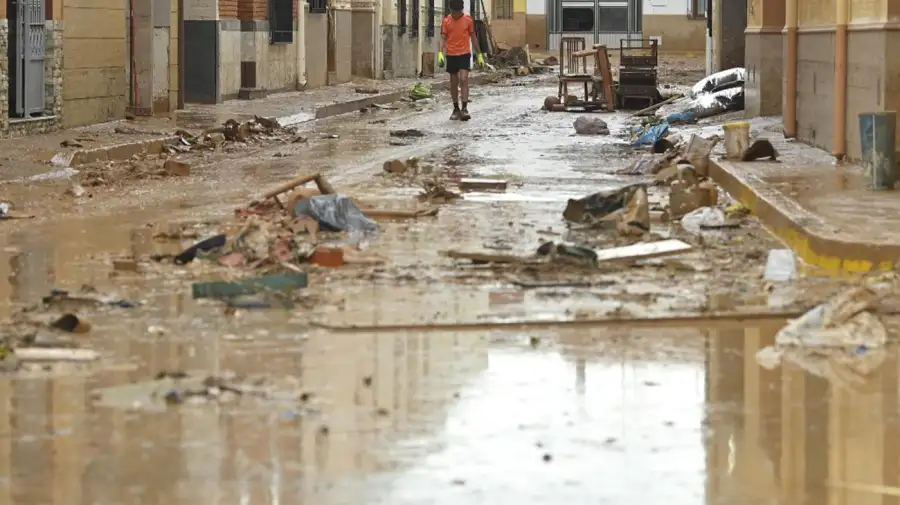 El día después de las terribles inundaciones en Madrigueras, cerca de Albacete en España.