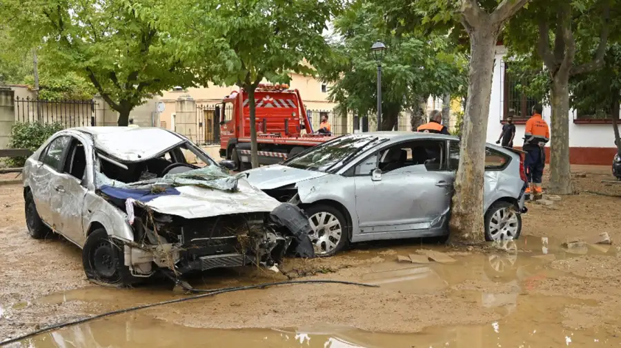 El día después de las terribles inundaciones en Madrigueras, cerca de Albacete en España.