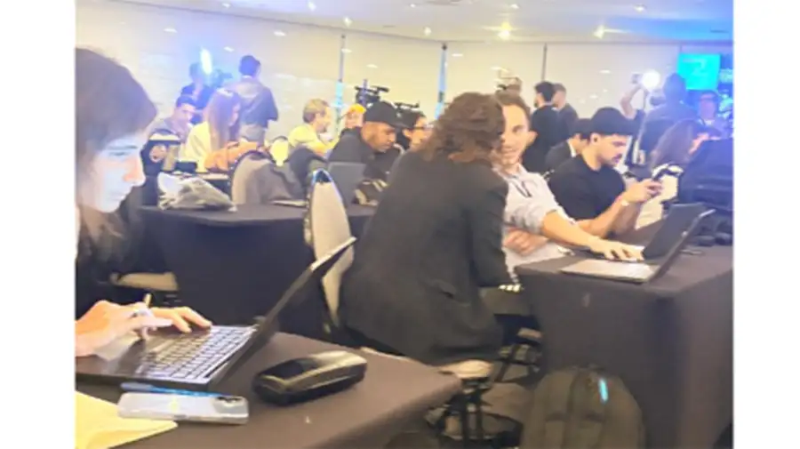 La sala de prensa del búnker petista en San Pablo.
