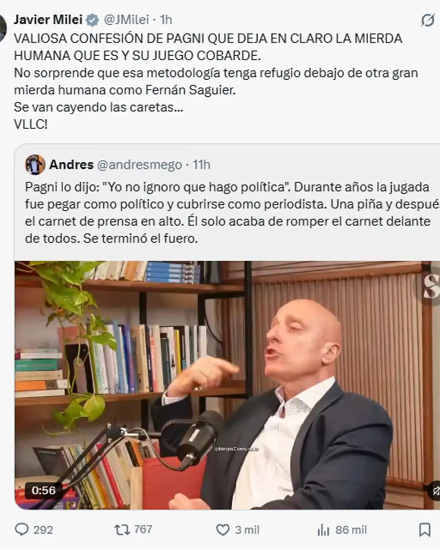 Posteos de este domingo del presidente Javier Milei en su cuenta de X.