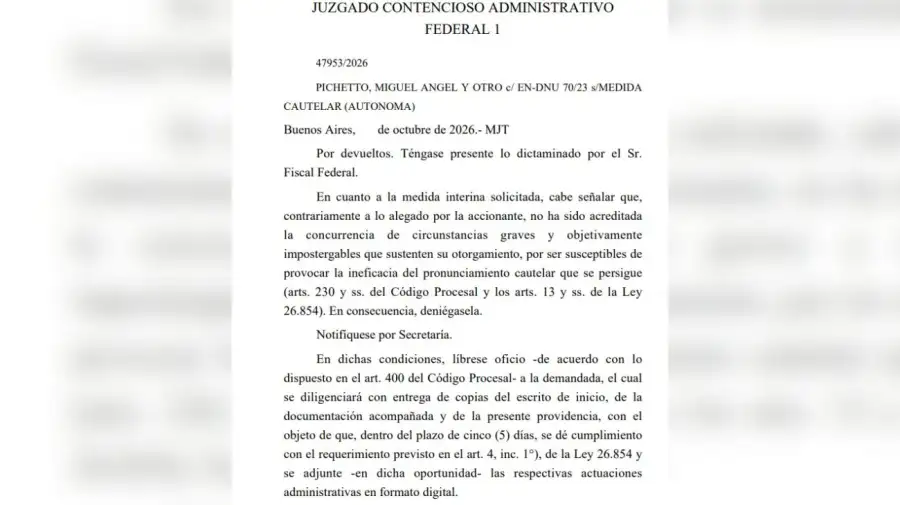 La Justicia rechazó la precautelar de Pichetto y Massot