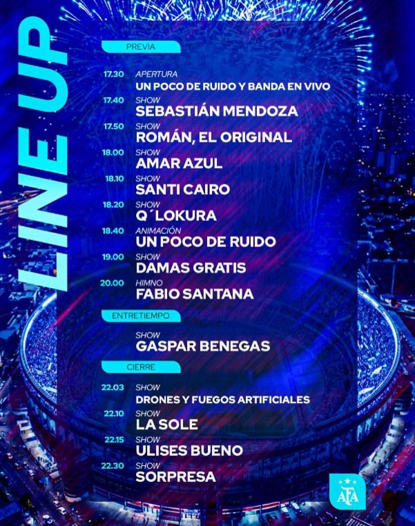 line up de los artistas que se presentarán en la previa, durante el entretiempo y en el cierre del show del partido despedida del Capitán Lionel Messi