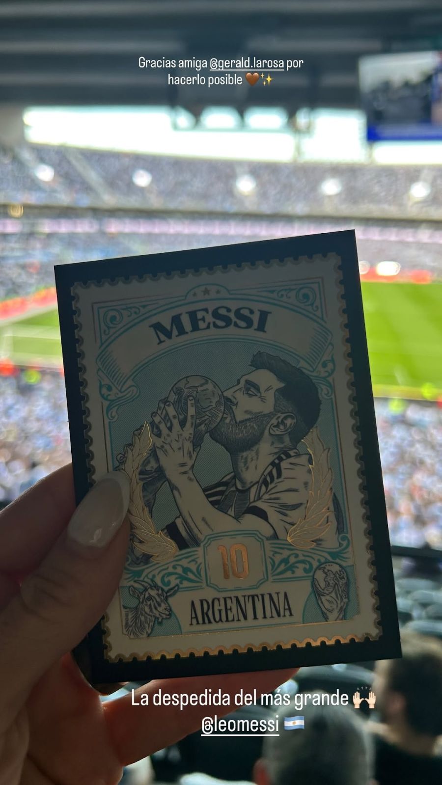 Julieta Prandio en la despedida de Lionel Messi