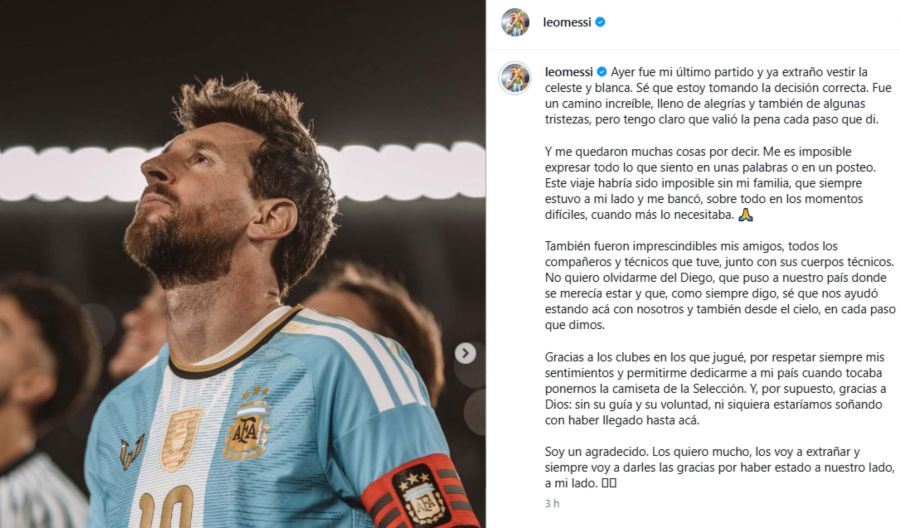 La carta de Lionel Messi tras retirarse de la Selección argentina