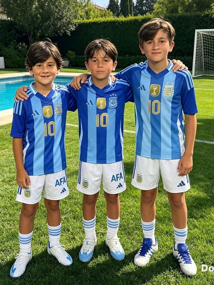 Lionel Messi y sus tres hijos, Thiago, Mateo y Ciro