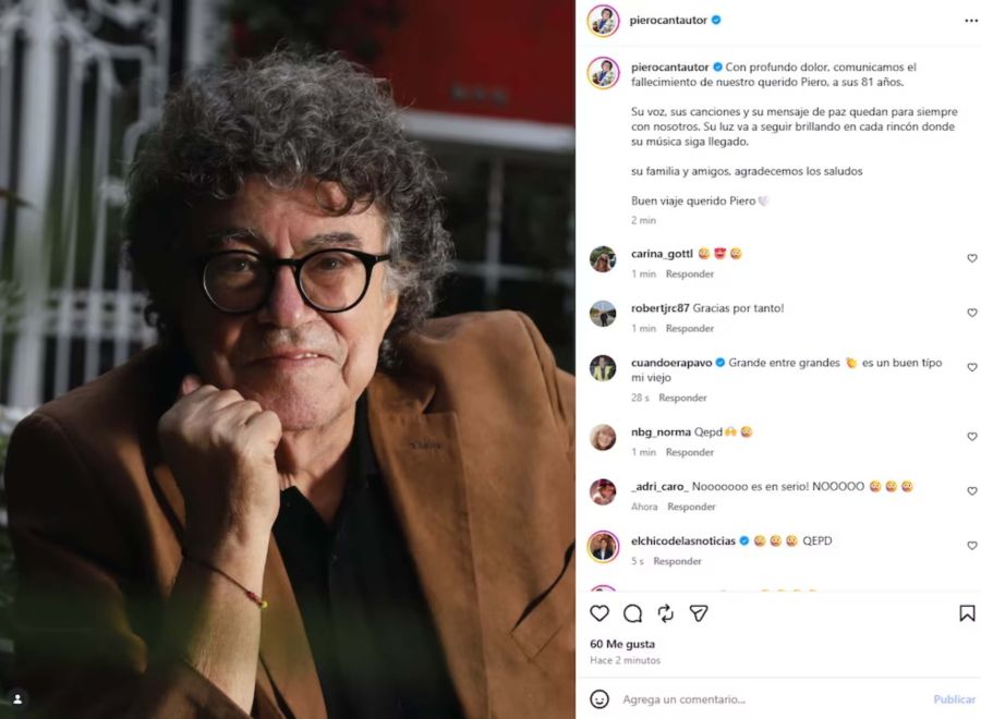 Murió Piero: el comunicado de la familia