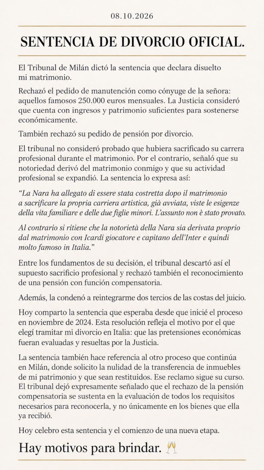 Comunicado Mauro Icardi
