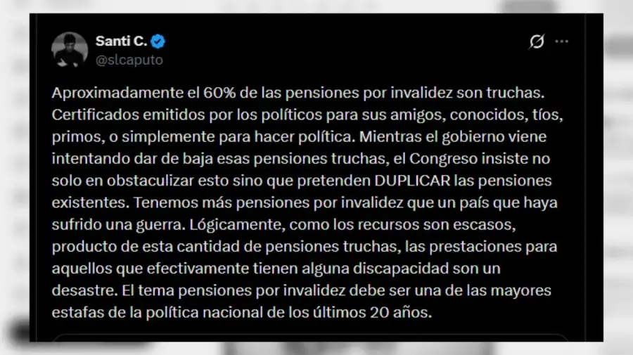Posteo Santiago Caputo Invalidez
