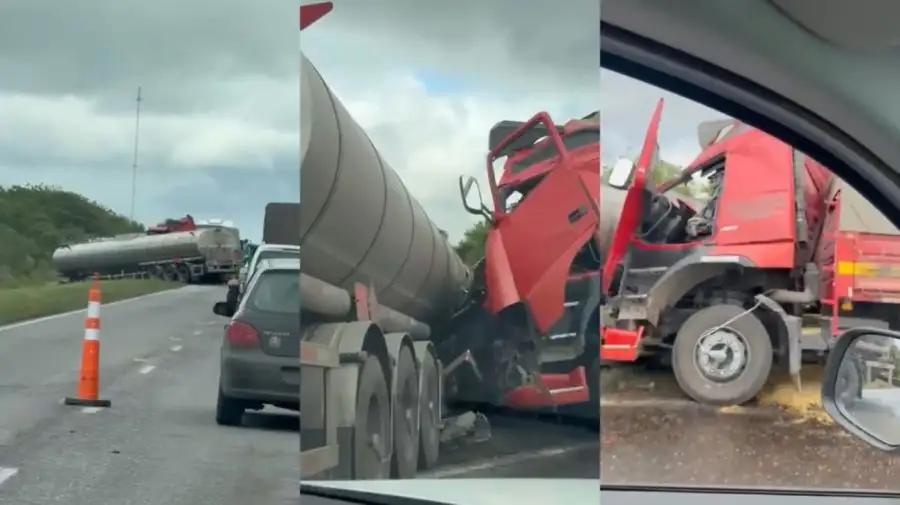 Un impactante choque frontal entre dos camiones