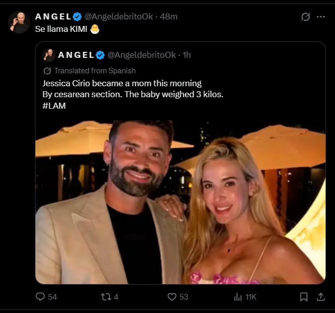 Ángel de Brito confirmó el nacimiento de Kimi, el segundo hijo de Jésica Cirio