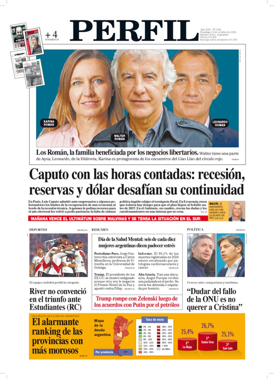 La tapa del Diario PERFIL del domingo 11 de octubre de 2026