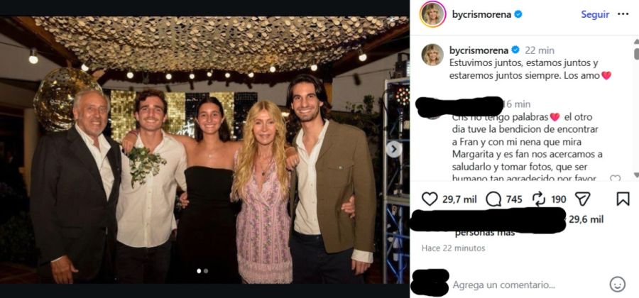 Mensaje de Cris Morena a sus nietos
