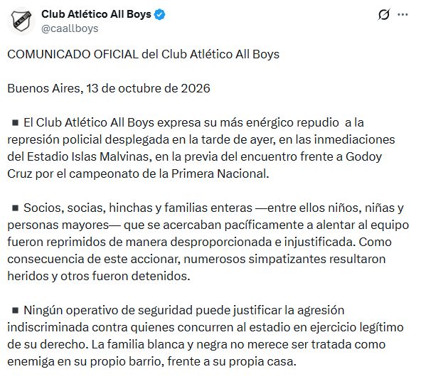 Comunicado de All Boys