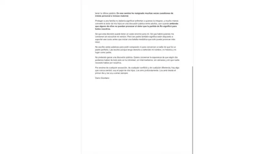 Comunicado de Dario Giordano 12102026