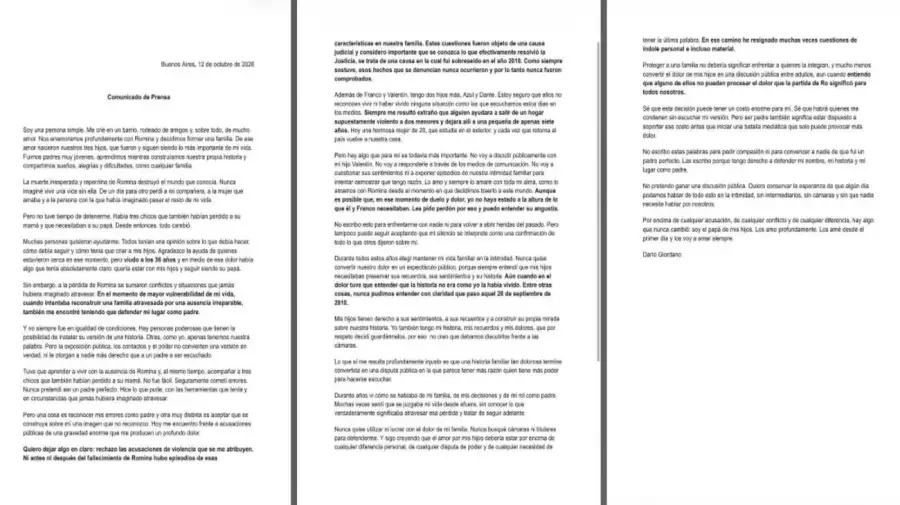 Comunicado de Dario Giordano 12102026