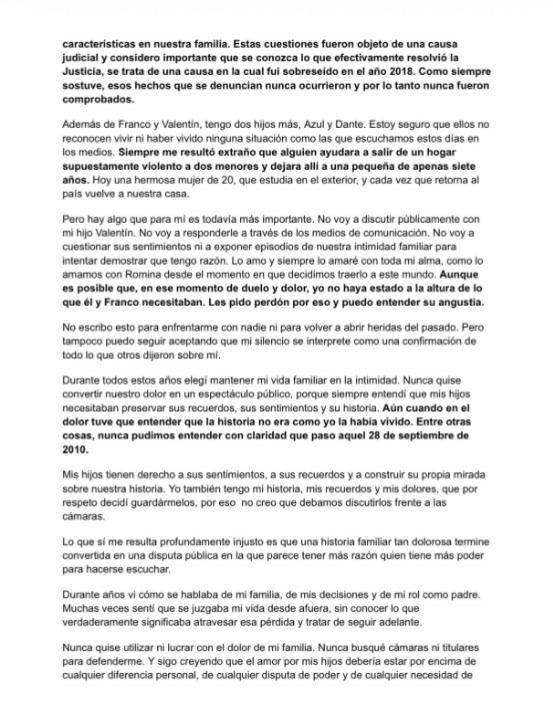 Comunicado de Darío Giordano tras las declaraciones de su hijo Valentín Yankelevich