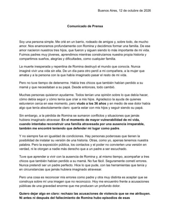 Comunicado de Darío Giordano tras las declaraciones de su hijo Valentín Yankelevich