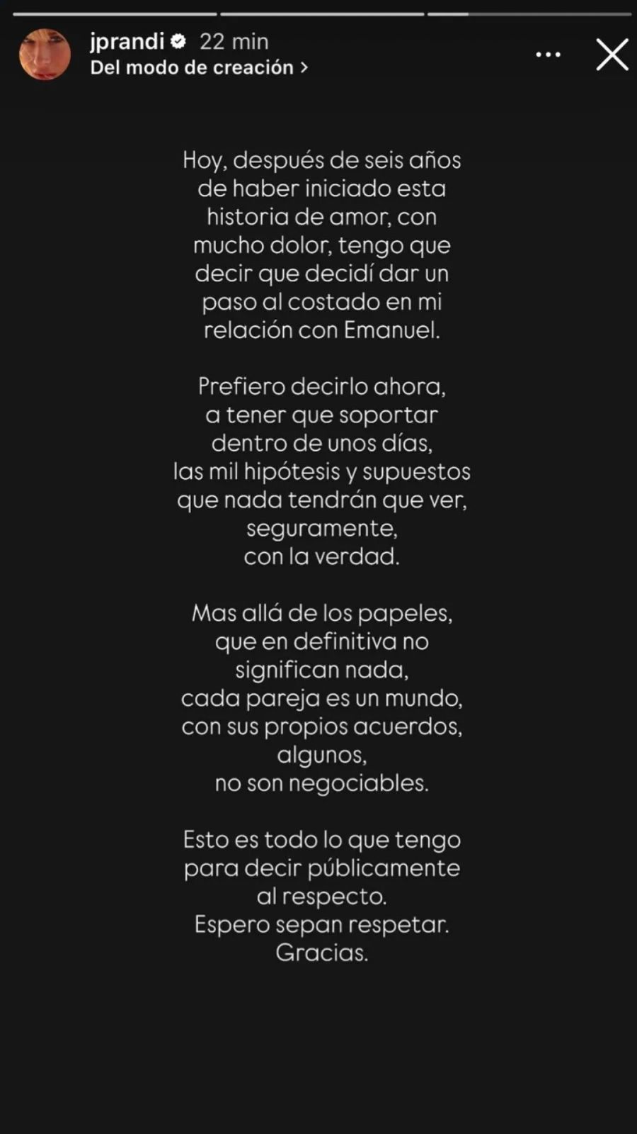 Comunicado de Julieta Prandi