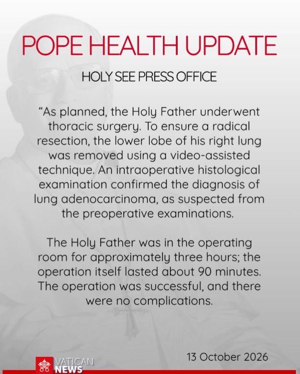 Comunicado del Vaticano sobre la operación del Papa León XIV