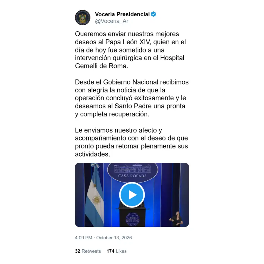 El mensaje de Vocería Presidencial sobre la salud del Papa