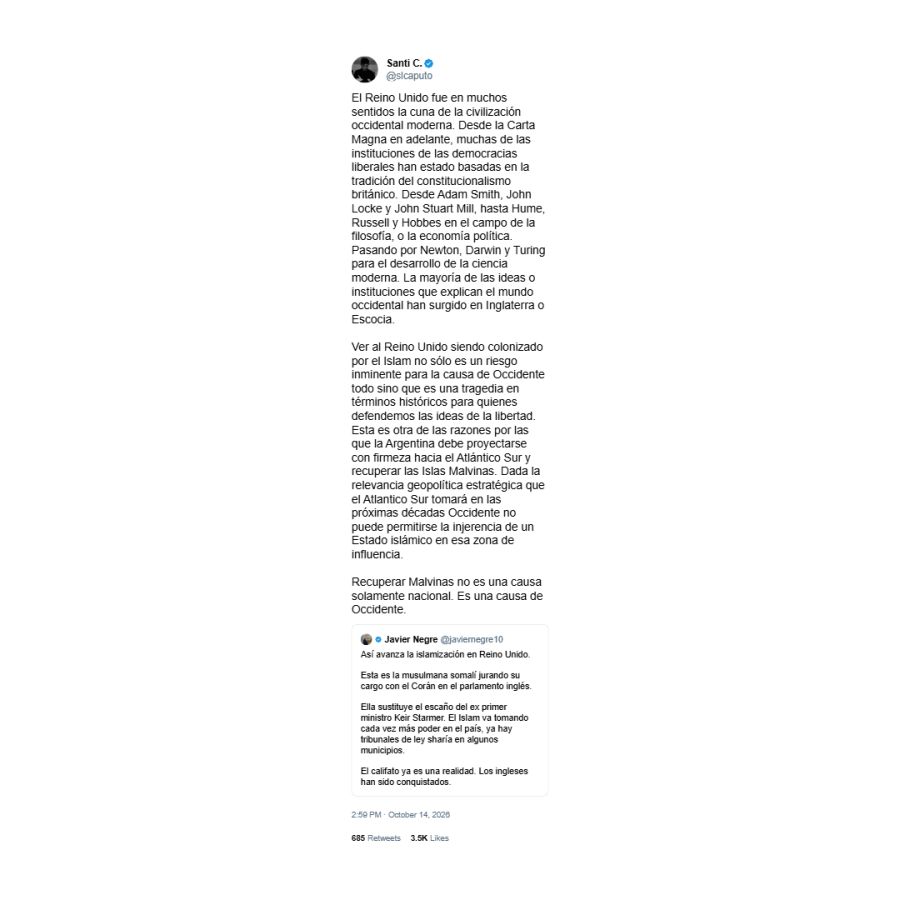 Santiago Caputo sobre Malvinas