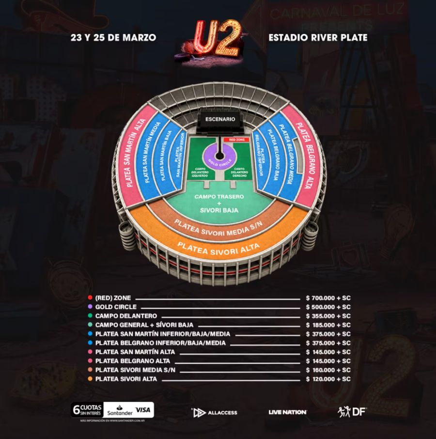 Los precios para U2 en Argentina