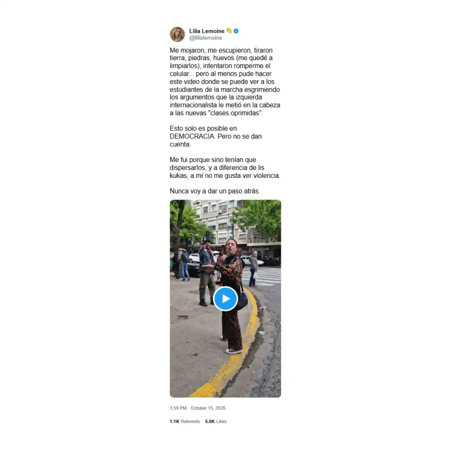Posteo de Lilia Lemoine sobre la agresión que sufrió 1