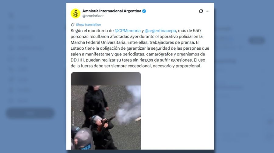 Posteo Amnistía Internacional Argentina 
